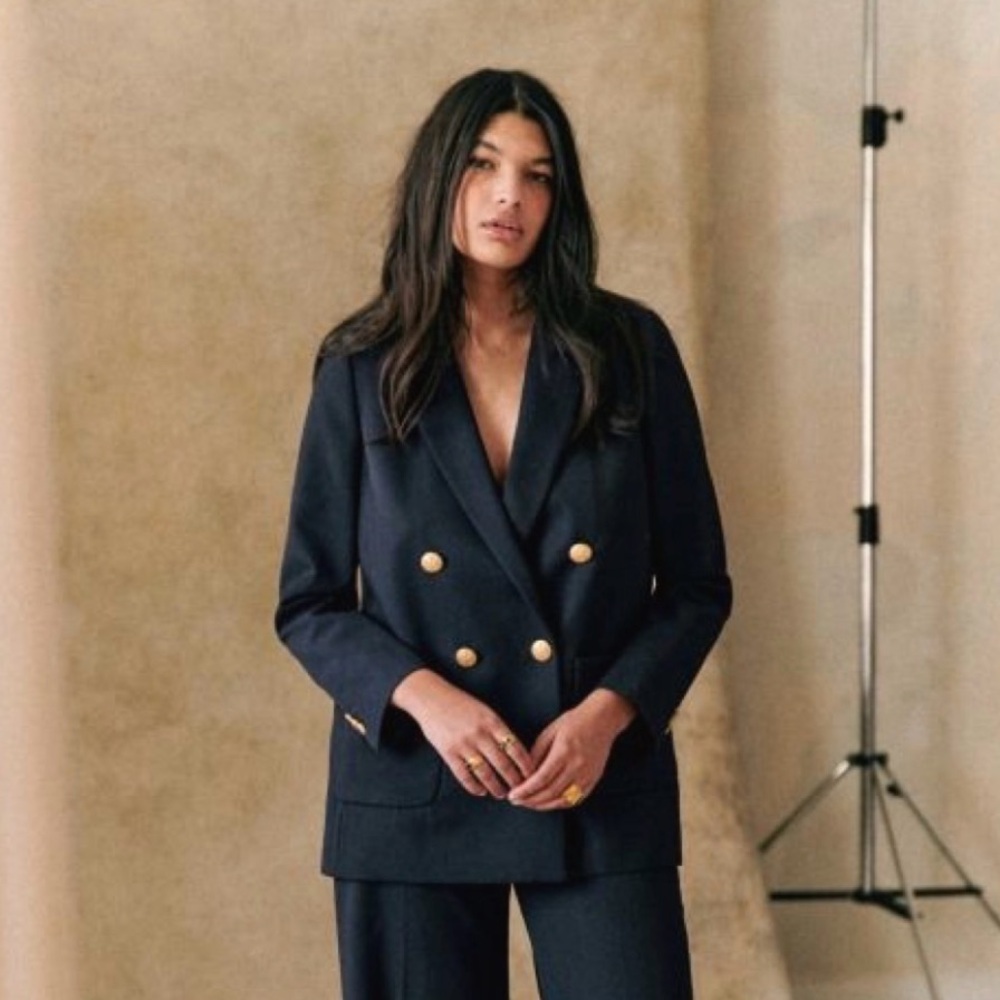 Sezane Michele Jacket- Navy Double-Breasted Blazer